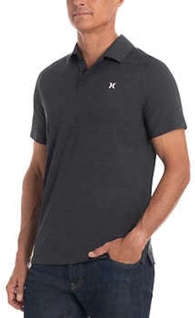 Hurley Men's Ultra Soft Stretch Moisture Wicking Performance Polo Shirt (Black, X-Large)