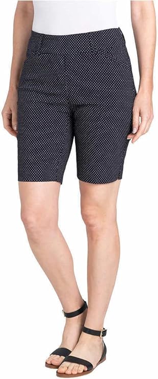 Hilary Radley Women's Stretch Bermuda Shorts (Navy/Off White Dots, X-Small)