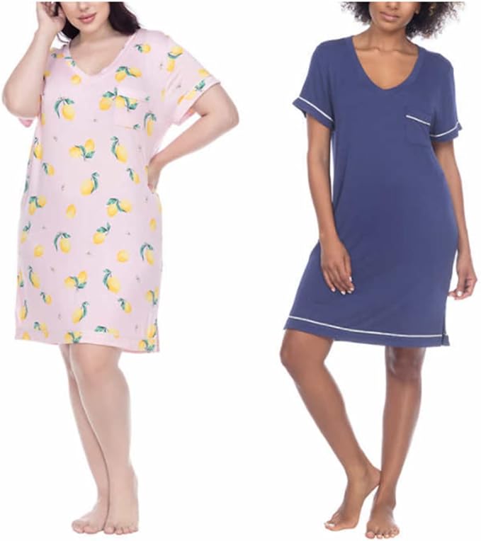 Honeydew Women's 2-Pack Sleep Shirt (Navy/Starbird Lemons, Medium)