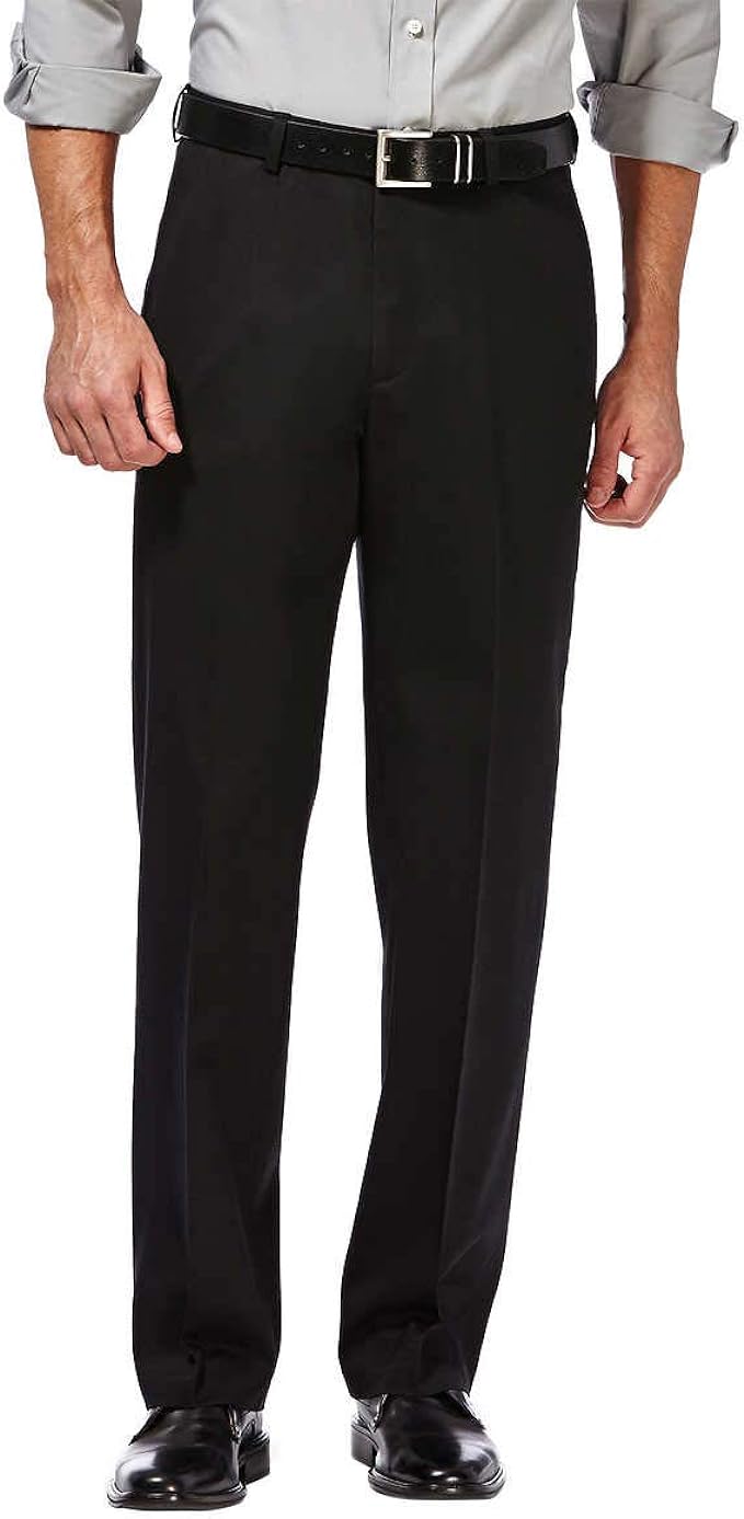 Haggar Men's Non-Iron Twill Pant (32x30, Black)