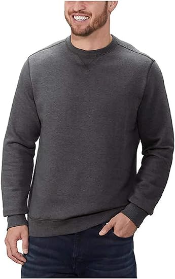 GH Bass Men's Pullover Crew Sweatshirt (Medium, Black Heather)