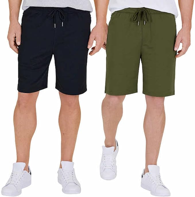 Eddie Bauer Men's 2 Pack Lounge Shorts (Black/Green, Large)