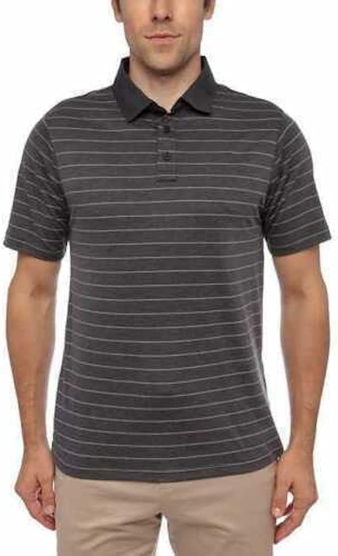 Glacier Performance Men's Short Sleeve Cotton Blend Polo (Harbor Grey with Mink Stripe, X-Large)