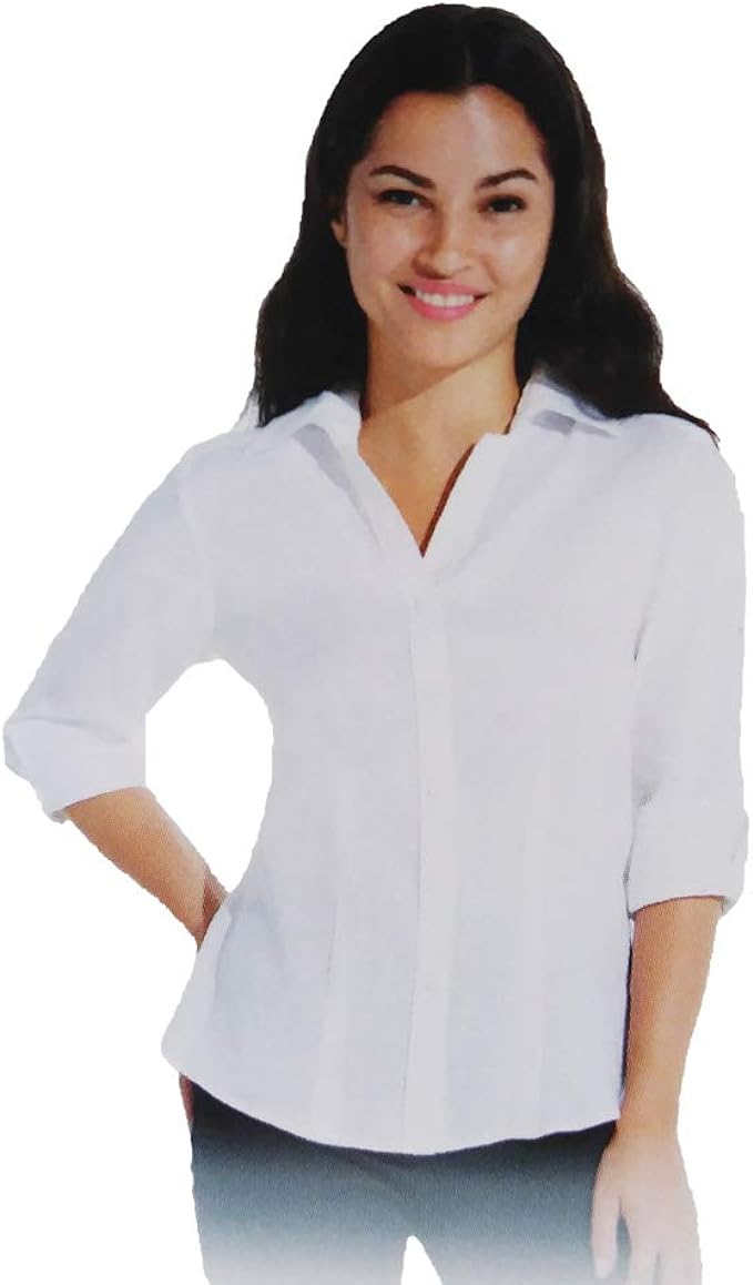 Foxcroft NYC Women's 3/4 Sleeve Linen Shirt (White, Small)