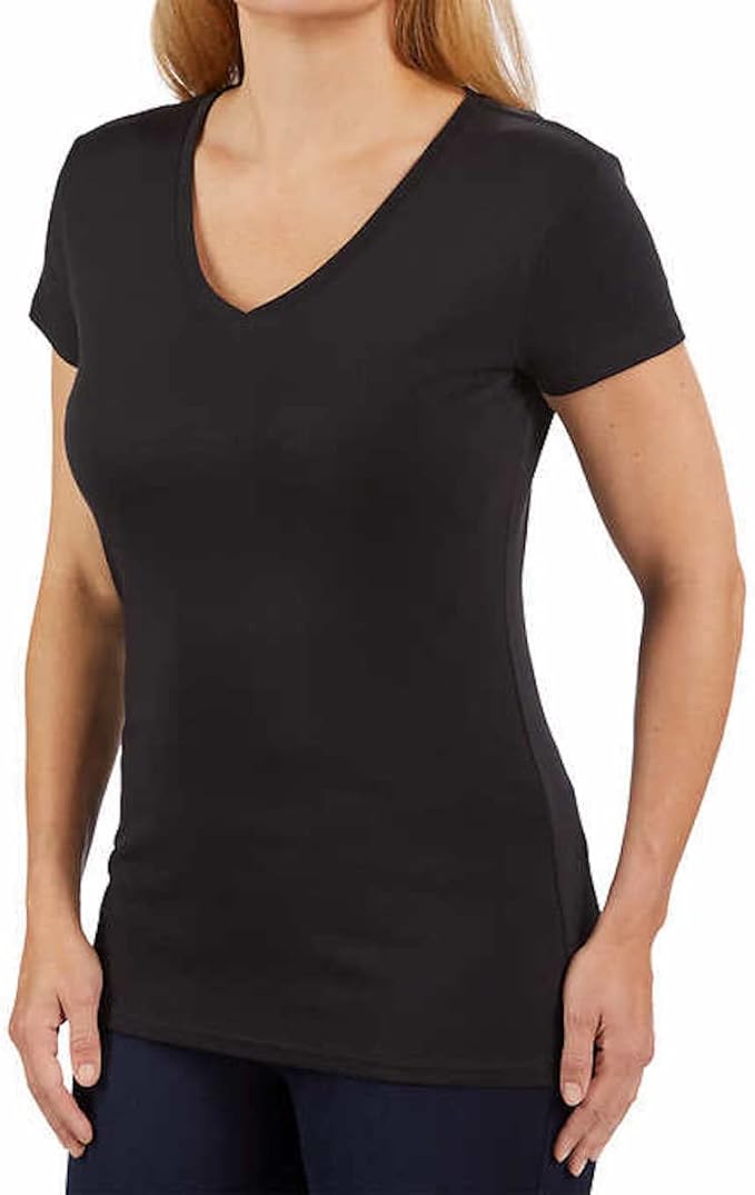 Kirkland Signature Women's Cotton V-Neck T-Shirt (Black, Small)