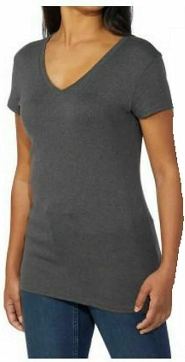 Kirkland Signature Women's Cotton V-Neck T-Shirt (Gray, X-Small)