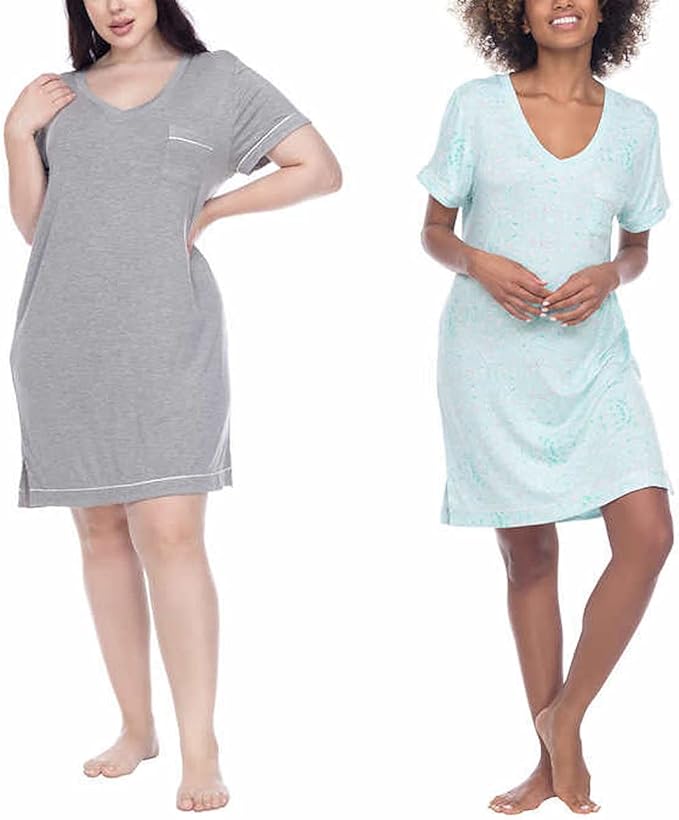 Honeydew Women's 2 Pack Super Soft Jersey Sleep Shirt (Heather Gray/Moonfish Leopard, Small)