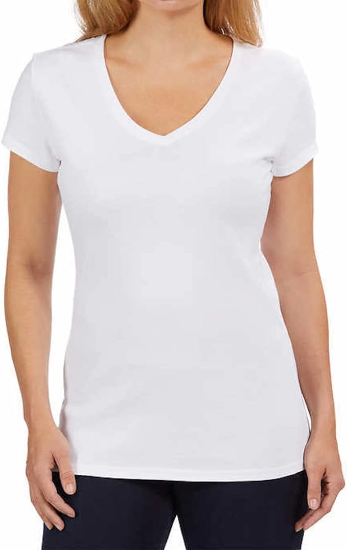 Kirkland Signature Women's Cotton V-Neck Tee (White, X-Small)