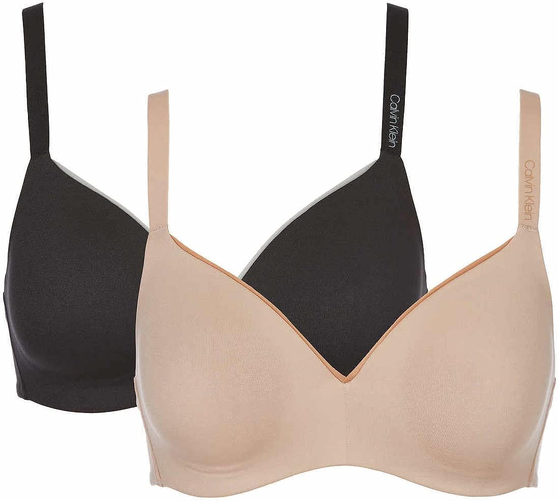 Calvin Klein Women's Wirefree Bra, 2-pack (Black/Honey, X-Large)