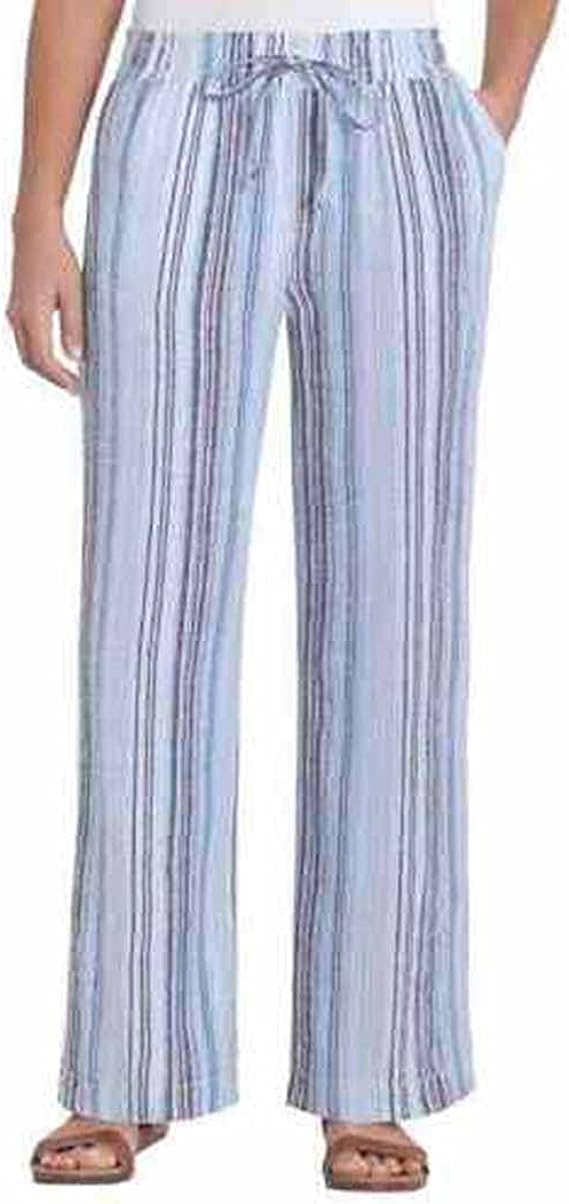 Briggs Women's Linen Blend Pant (Light Blue Stripe, Small)