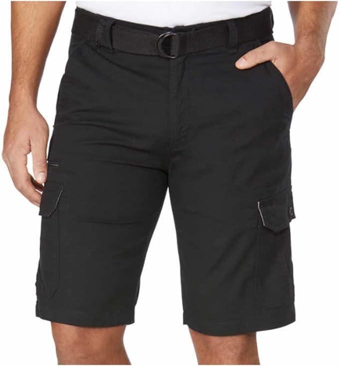 Wearfirst Menâ€™s Belted Cargo Short (Black, 32)