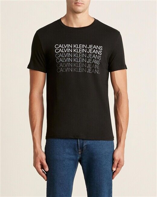 Calvin Klein mens Triple HD Logo Crewneck T-Shirt  (Black, L)