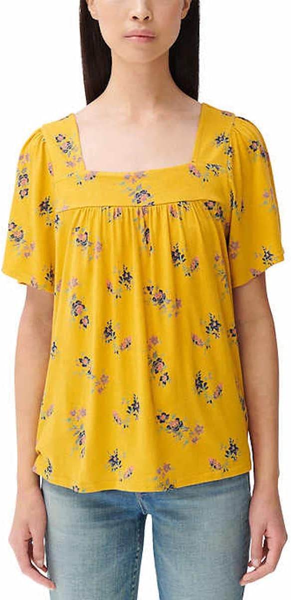 Lucky Brand Women's Square Neck Short Sleeve Top (Mustard Floral,M)