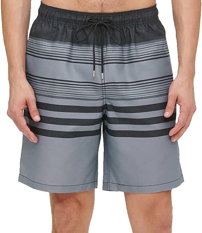 Kirkland Signature Men's Swim Short (Black Melange Stripe, Large)