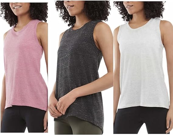 Danskin Women's 3 Pack Tank Top (Pink Pepper Ht/Oatmeal Ht/Black Salt Ht, X-Small)