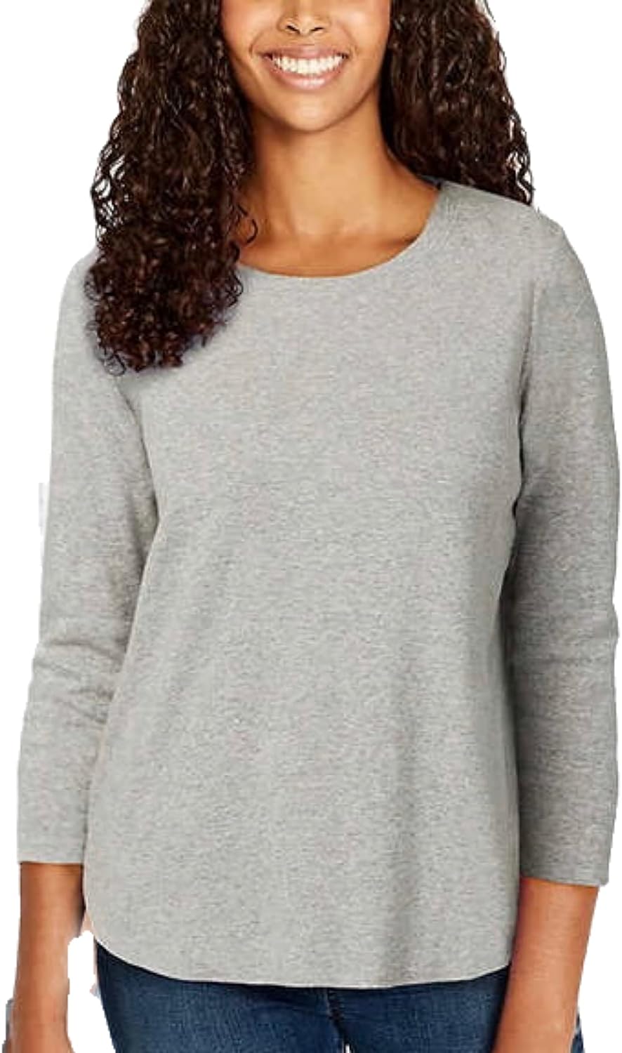 Kirkland Signature Ladies' Cotton Slub Tee (Light Gray, Large)