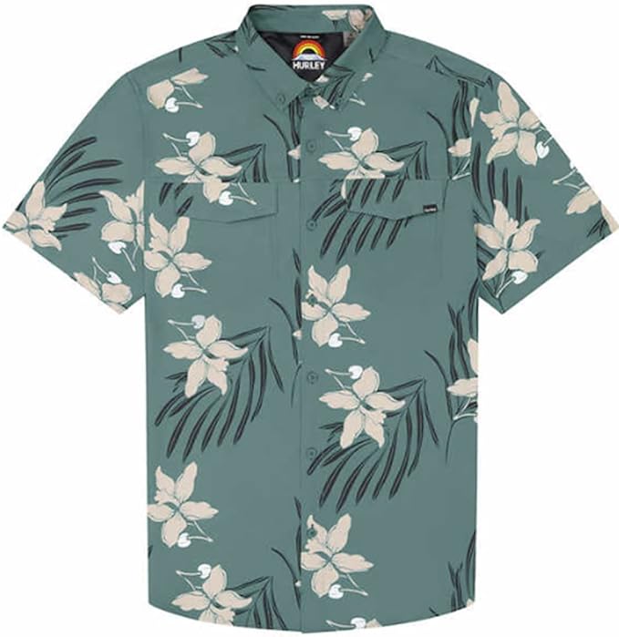 Hurley Men's Short Sleeve Woven Shirt (Green, X-Large)