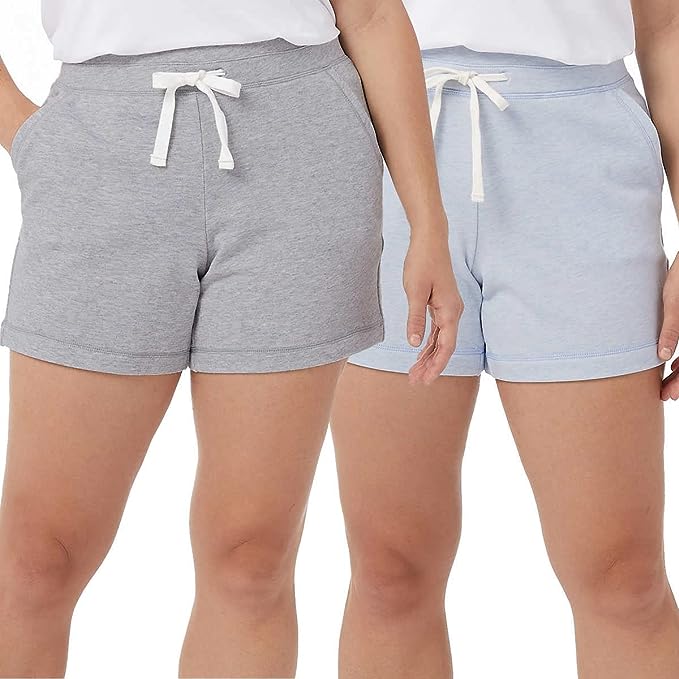 32 Degrees Women's Ultra Soft Cotton Blend 2 Pack Shorts (HT Gray/HT Powder Blue, Large)