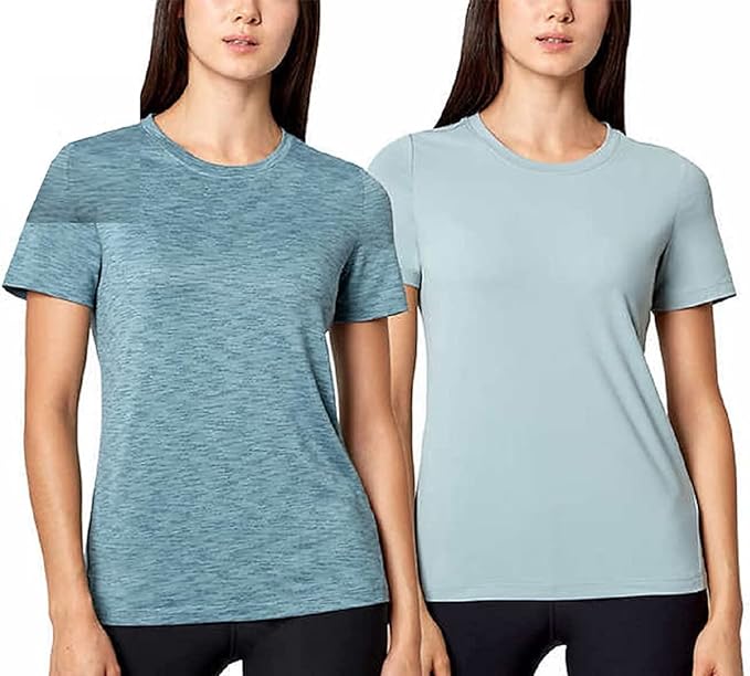 Mondetta Women's 2-Pack Crewneck Short Sleeve Active Tees (Artic/Abyss Combo, X-Small)