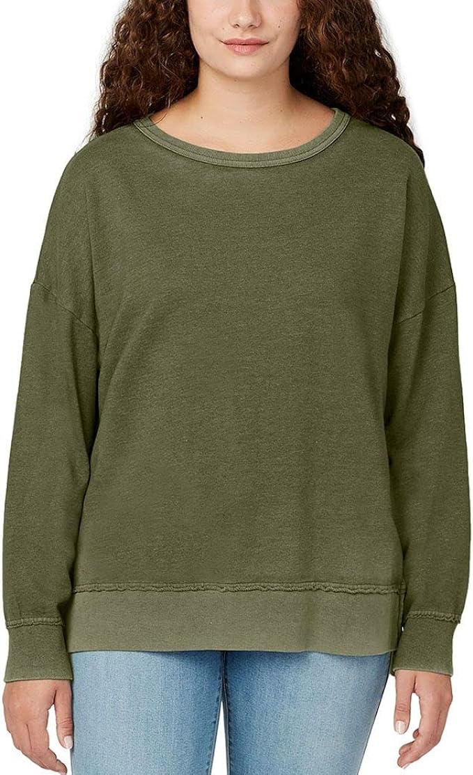 Buffalo David Bitton Ladiesâ€™ Crewneck Relaxed Sweatshirt (Olive Wood, Large)