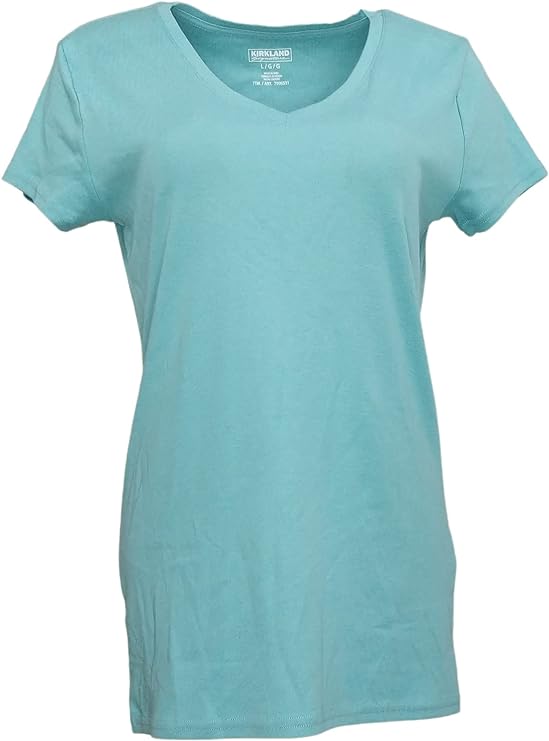 Kirkland Signature Women's Cotton V-Neck T-Shirt (Blue, Medium)