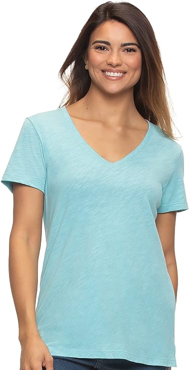 Felina Women's Slub Jersey V-Neck Tee Short Sleeve T-Shirt (Marine Blue, Small)