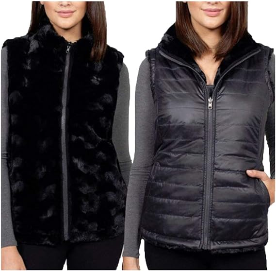 Nicolle Miller Women's Vest Black Reversible Faux Fur (Black, Medium)