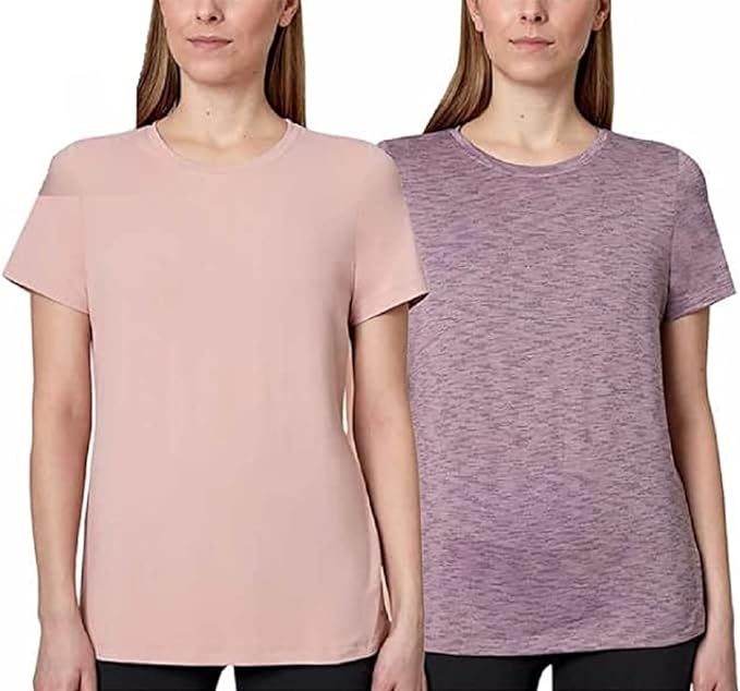 Mondetta Women's 2-Pack Crewneck Short Sleeve Active Tees (Elderberry/Mauve combo, Small)