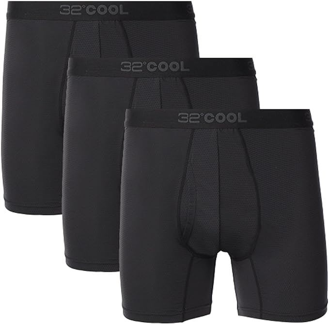 32 Degrees Cool Men's 3-Pack Comfort Mesh Boxer Brief (Black, XX-Large)