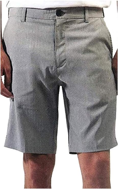 Micros Men's Matt 4-Way Stretch Flat Front Standard Fit Shorts (Grey, 32)