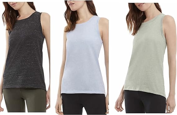 Danskin Women's 3 Pack Tank Top (Desert Sage Ht/Starbright Ht/Black Salt Ht, Large)