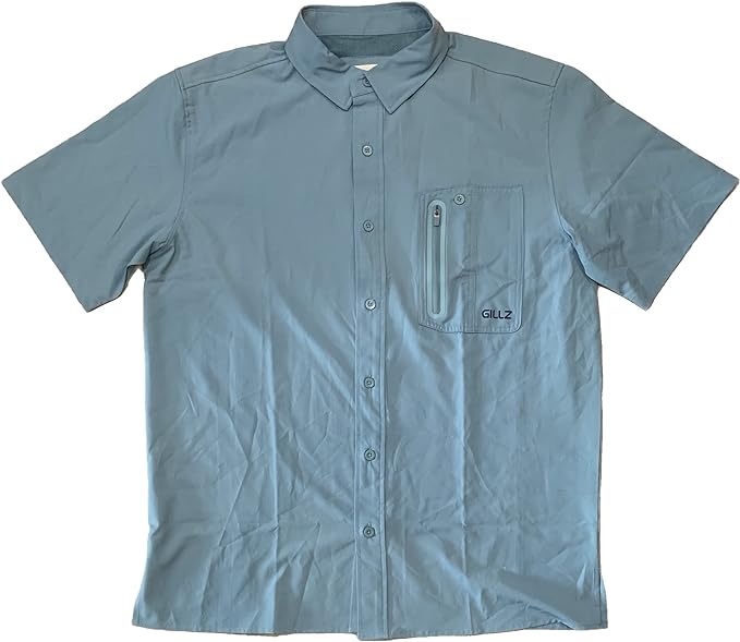 Gillz Men's UPF 30+ Short Sleeve Woven Button Up Shirt (Cameo Blue, Medium)