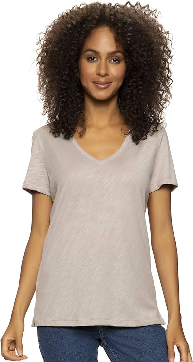 Felina Women's Slub Jersey V-Neck Tee  Short Sleeve T-Shirt (Atmosphere,S)