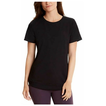 Danskin women's Tunic Short Sleeve Shirt (Black, Small)