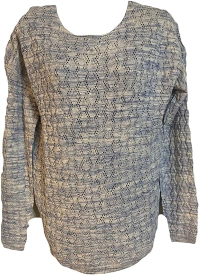 Leo & Nicole Womens Pointelle Sweater Top - Blue - L