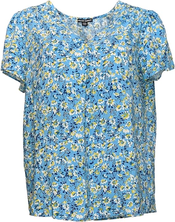 Hilary Radley Women's Printed  Blouse Top (Blue Floral,M)