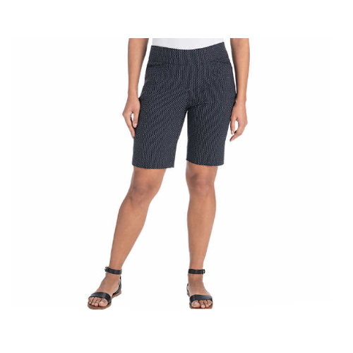 Stay comfortable and chic this summer with Hilary Radley's Women's Stretch Bermuda Shorts in a Rayon-Nylon-Spandex Blend Fabric.