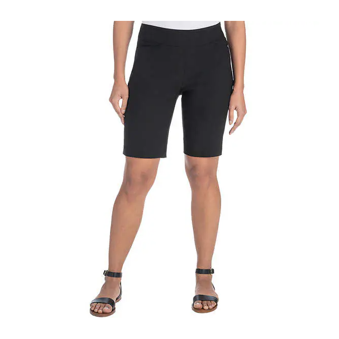 Stay comfortable and chic this summer with Hilary Radley's Women's Stretch Bermuda Shorts in a Rayon-Nylon-Spandex Blend Fabric.