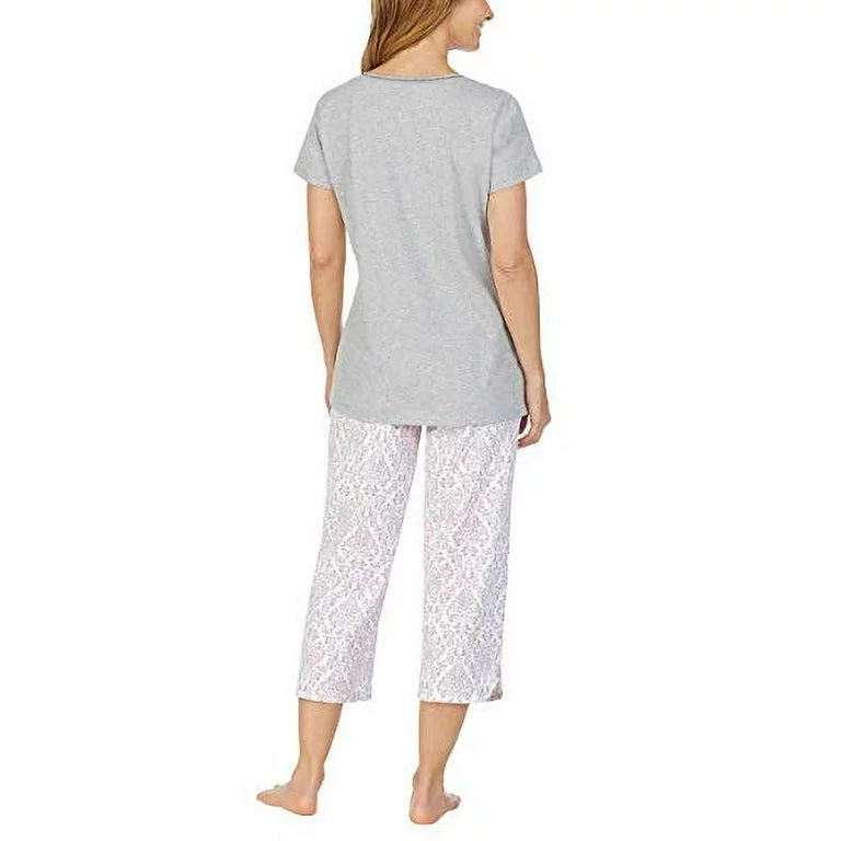Carole Hochman Women's 4 Piece Pajama Set Tank Top Short Sleeve Top Short and Capri Pant