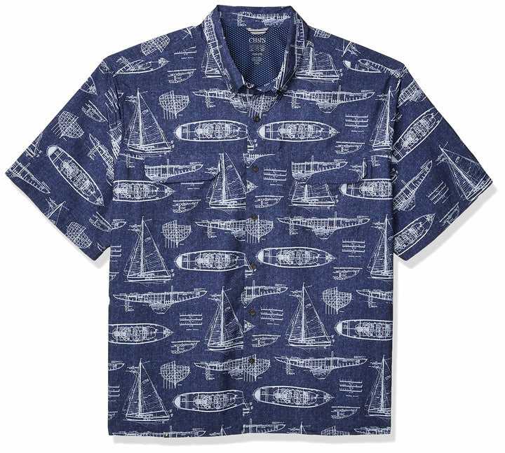 Chaps Men's Regular-Fit Short Sleeve Untucked Performance Sportshirt (Blue Print, M)