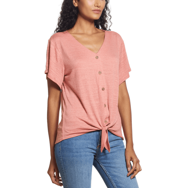 Weatherproof Vintage Women's Tie Front Top (Rose Heather, S)