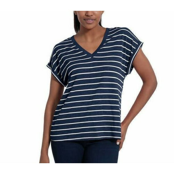 Jessica Simpson Women's  V-Neck Soft Jersey Knit Top (Mood Indigo,L)