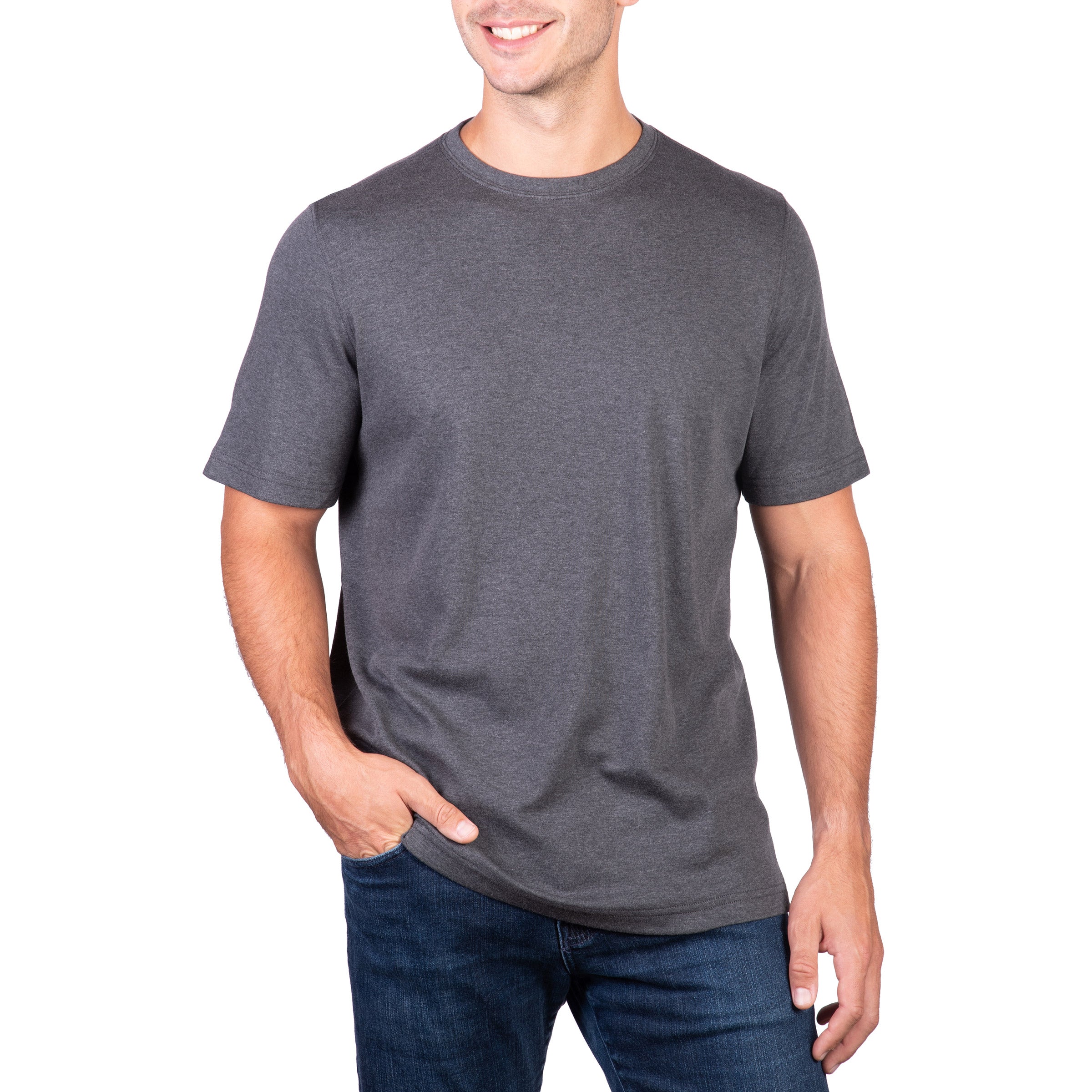 Kirkland Signature Men's Short Sleeve Peruvian Pima Cotton T-Shirt (Heather Grey, Medium)