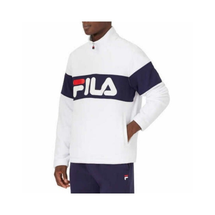 Fila Mens Fleece Pullover Jacket (White, Large)