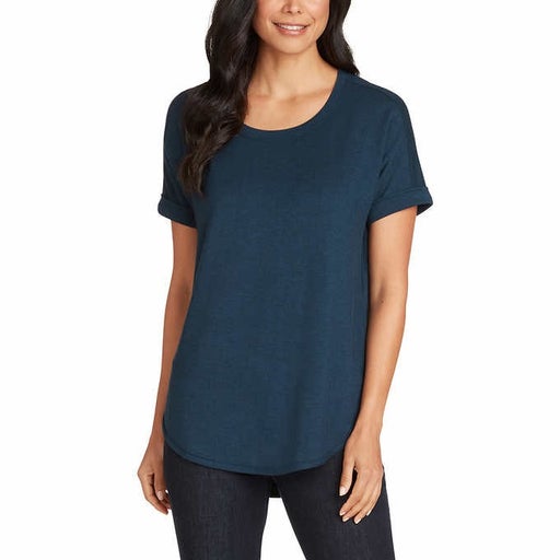 Matty M Women's French Terry Top (Heather Marine, Medium)