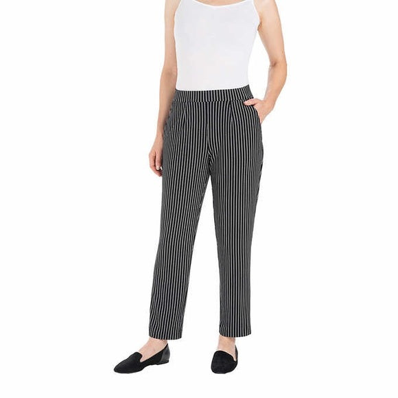 Hilary Radley Ladies' Pull On Pant/Black &White Stripe/Small