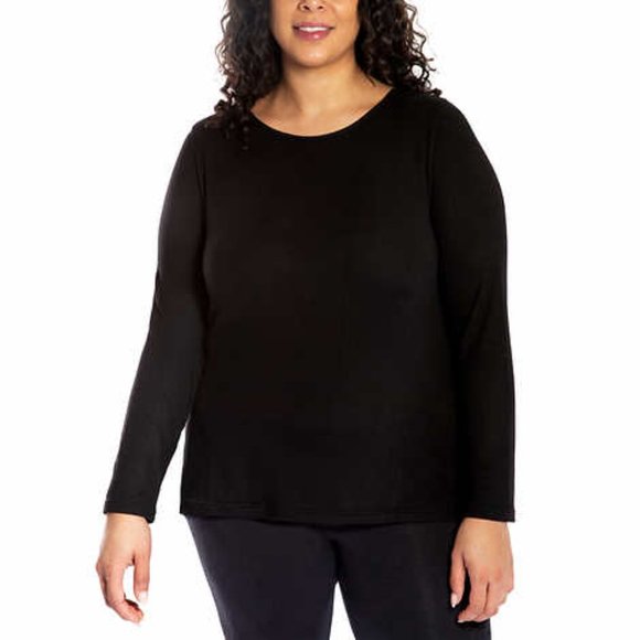 Mario Serrani Ladies' Crew Neck Long Sleeve Top (Solid Black, X-Large)