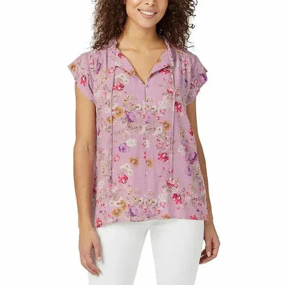 Buffalo David Bitton Flutter Sleeve Floral Top: Feminine elegance in a romantic floral print