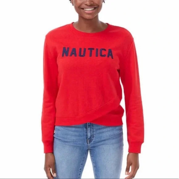 Nautica Women's Crew Sweatshirt (Red, Small)