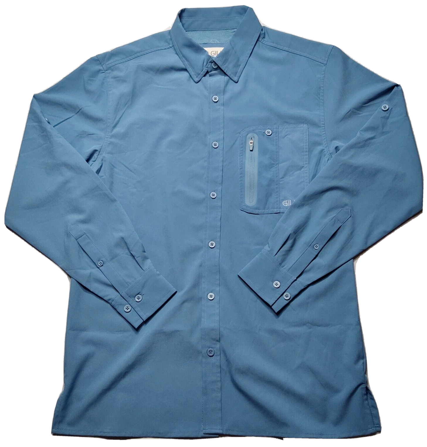 Gillz Men's UPF 30+ Long Sleeve Woven Button Up Shirt (Deep Sea/Blue, Medium)